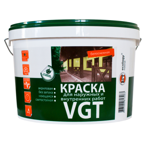 Краска ВГТ/VGT ВД-АК-1180 моющаяся для внутр/нар. работ белоснежная ( 3,0кг)